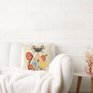 Groovy Retro Cat Throw Pillow (Mid-Century Modern)