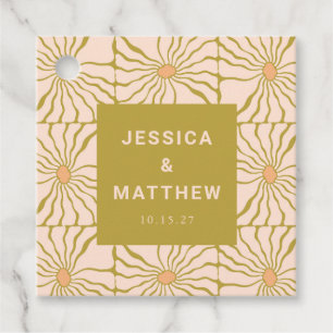 Groovy Retro Chartreuse Botanical Custom Wedding Favour Tags