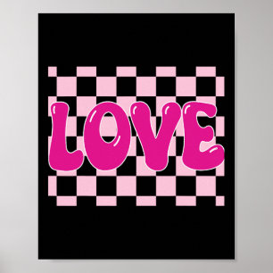 Groovy Retro Checkered Heart Love Retro Love Valen Poster