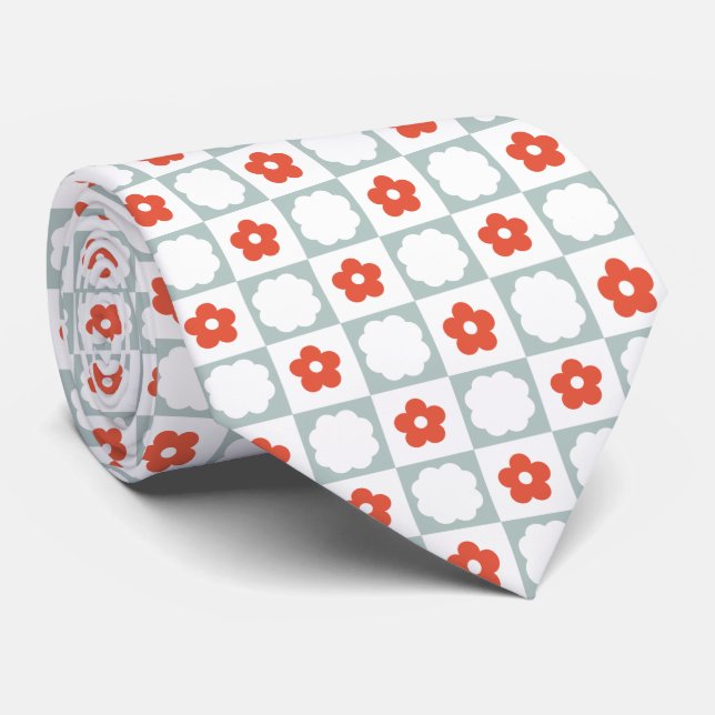 Groovy Retro Chequerboard, Y2K 90s  Tie (Rolled)