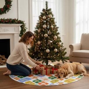 Groovy Retro Christmas Festive Colourful Gifts Brushed Polyester Tree Skirt