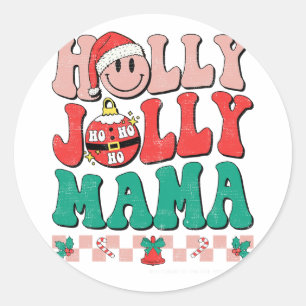Groovy Retro Christmas Hippie Have A Holly Xmas Jo Classic Round Sticker