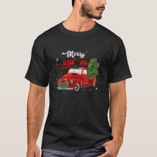 Groovy Retro Christmas Tree Classic Old Red Truck T-Shirt