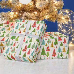 Groovy Retro Christmas Trees Wrapping Paper
