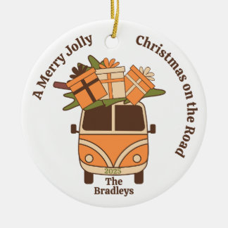 Groovy Retro Christmas Van  Ceramic Tree Decoration