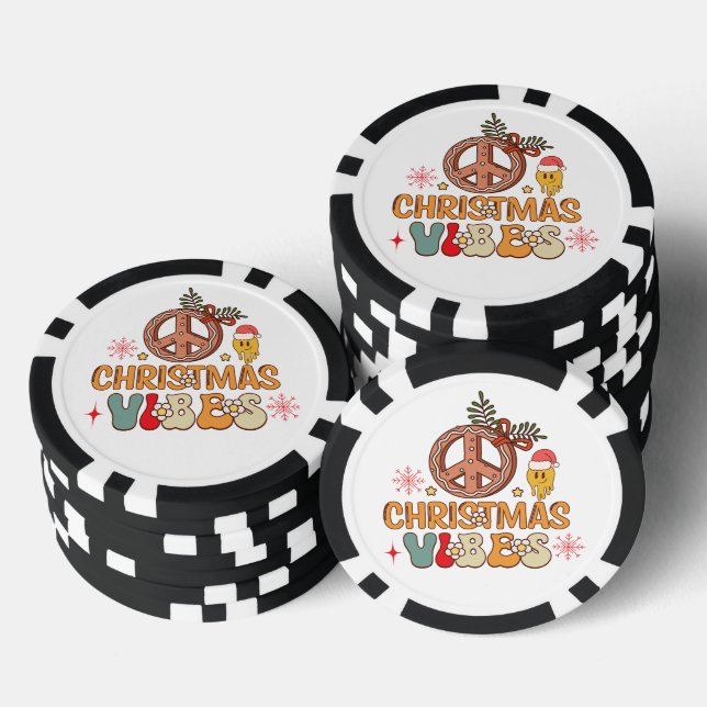 Groovy Retro Christmas Vibes Peace Sign Poker Chips (Stack)