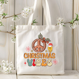 Groovy Retro Christmas Vibes Peace Sign Tote Bag