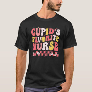 Groovy Retro Cupid's Favorite Nurse Nursing Valent T-Shirt