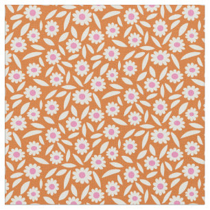 Groovy Retro Daisies Floral Pattern on orange  Fabric