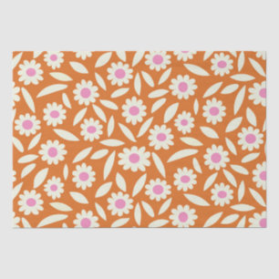 Groovy Retro Daisies Floral Pattern on orange Tissue Paper