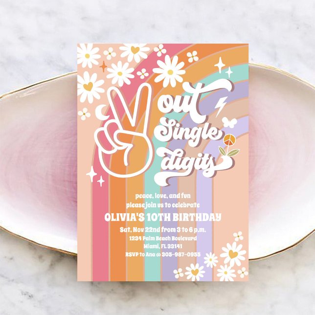 Groovy Retro Daisy 10th Birthday Invitation (Creator Uploaded)