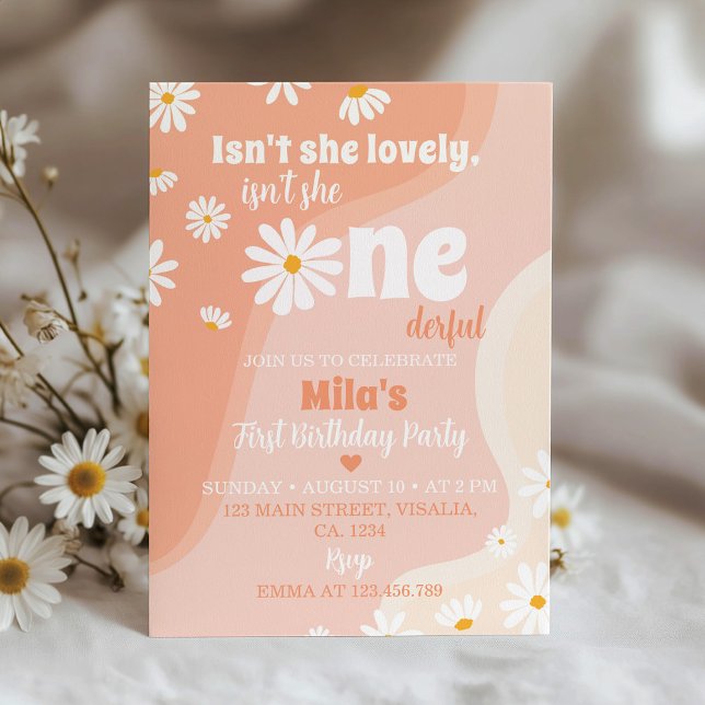 Groovy Retro Daisy 1st Birthday Invitation (Creator Uploaded)