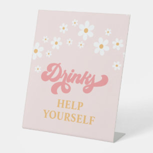 Groovy Retro Daisy Birthday Drinks Pedestal Sign