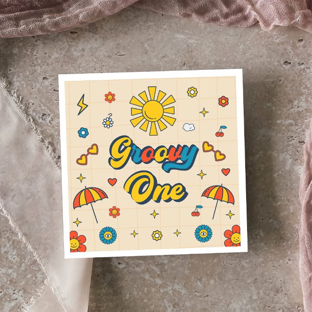 Groovy  Retro Daisy Birthday Party Napkin (Creator Uploaded)