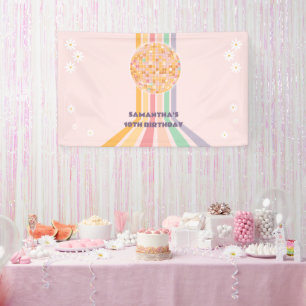 Groovy Retro Daisy Disco Birthday Backdrops Banner