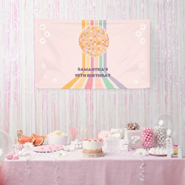 Groovy Retro Daisy Disco Birthday Backdrops Banner (Party)