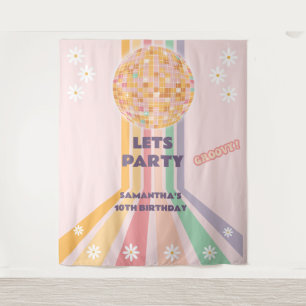 Groovy Retro Daisy Disco Birthday Backdrops Tapestry