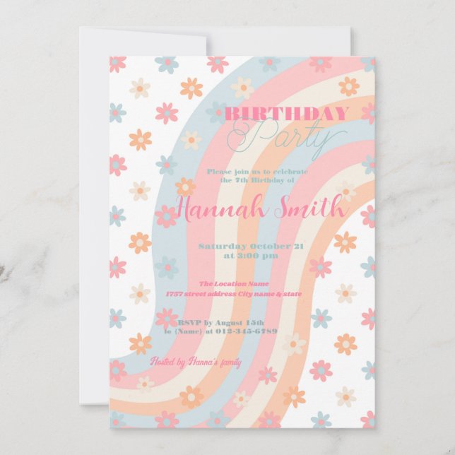 Groovy Retro Daisy Flowers Boho Floral Invitation (Front)