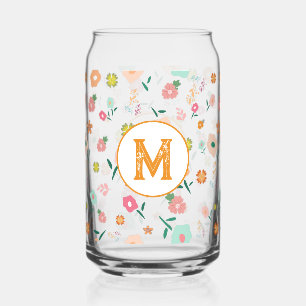 Groovy Retro Daisy Flowers Pattern Boho Floral Can Glass
