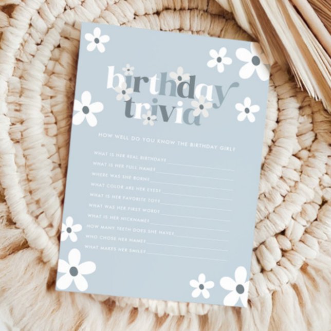 Groovy Retro Daisy Girls 1st Birthday Trivia Card (Creator Uploaded)