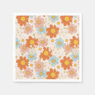 Groovy Retro Daisy Orange Blue Cream Napkin