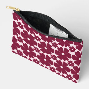 Groovy Retro Daisy Pattern Deep Berry Pink Accessory Pouch
