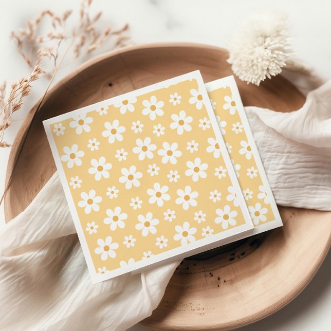 Groovy Retro Daisy yellow Napkin (Creator Uploaded)