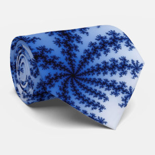 Groovy Retro Delft Blue Fractal Art Tie
