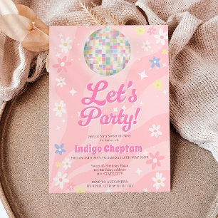 Groovy retro disco ball 70's floral Sweet 16 Invitation