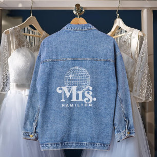 Groovy Retro Disco Ball Mrs wedding day Denim Jacket
