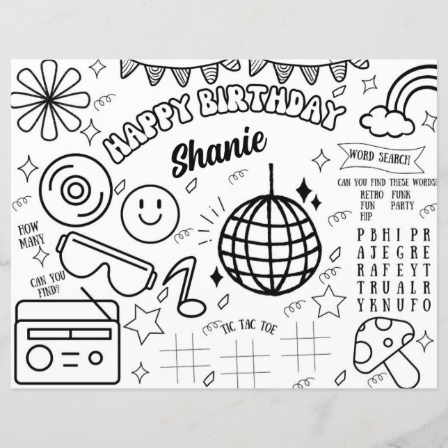 Groovy Retro Disco Birthday Colouring Activity Pag (Front)