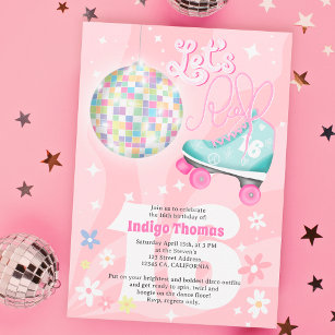 Groovy retro disco floral roller skate Sweet 16 Invitation