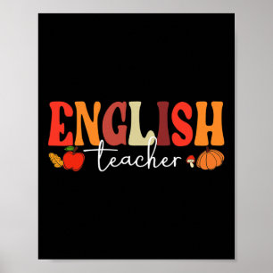 Groovy Retro English Teacher Fall Vibes Autumn Tha Poster