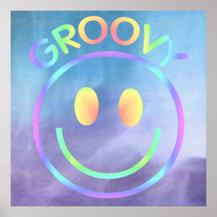Groovy Retro Face Purple Pastels Poster