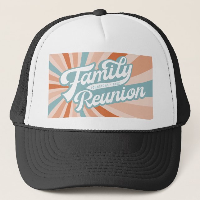 Groovy Retro Family Reunion Get Together Trucker Hat (Front)