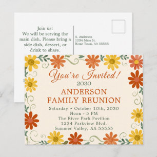 Groovy Retro Family Reunion You Are Invited Holiday Postcard