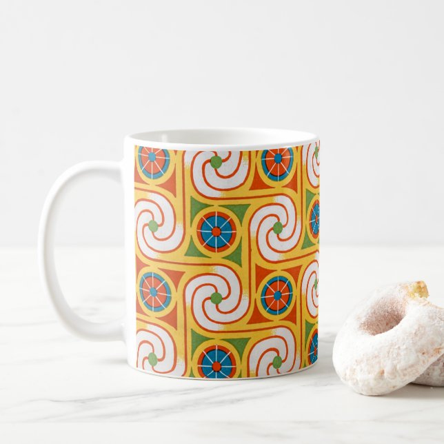 Groovy Retro Fashion 1970s Swirl Pattern Coffee Mug (With Donut)