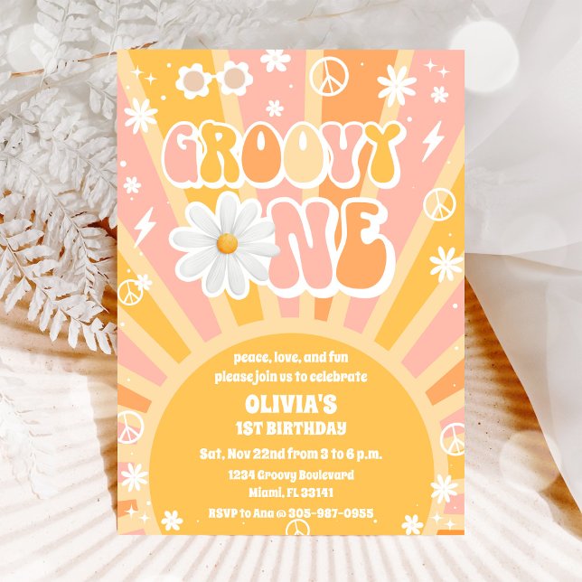 Groovy Retro First Birthday Invitation (Creator Uploaded)