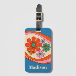 Groovy Retro Floral 60s 70s Colourful Personalised Luggage Tag