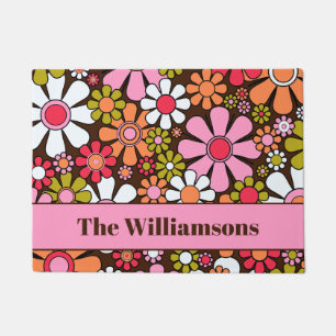 Groovy Retro Floral 60s 70s Flowers Personalised Doormat
