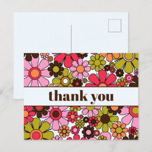 Groovy Retro Floral 60s 70s Flowers Thank You Postcard