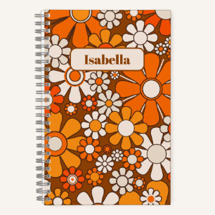 Groovy Retro Floral 70s Pattern Personalised Notebook