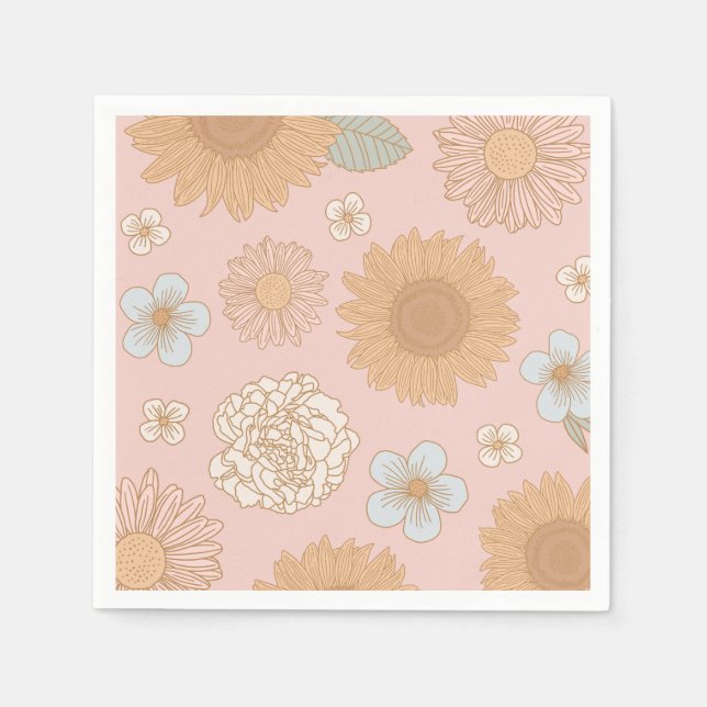 Groovy Retro Floral Birthday Napkin (Front)
