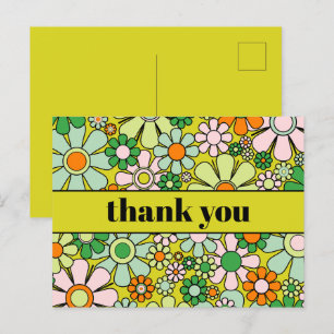 Groovy Retro Floral Colourful 60s 70s Thank You Postcard