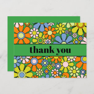 Groovy Retro Floral Colourful 60s 70s Thank You Postcard