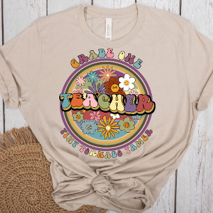 Groovy Retro Floral Daisy Grade One Teacher Name T-Shirt
