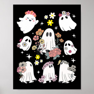 Groovy Retro Floral Ghost Hippie Cute Halloween Sp Poster