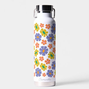 Groovy Retro Floral Pattern Water Bottle