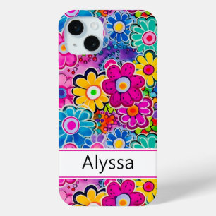 Groovy Retro Floral Personalised iPhone 15 Mini Case