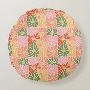 Groovy Retro Floral Round Cushion